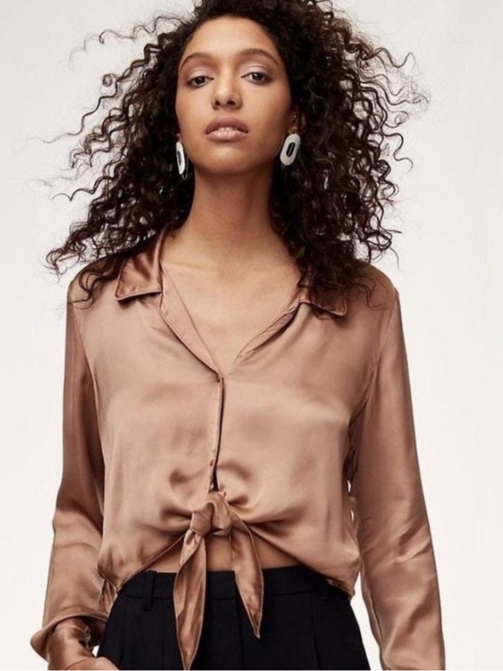 Aritzia Wilfred Peaufiner Silk Blouse in Bronze
